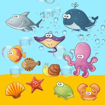 Много Мультяшные морские животные фон иллюстрация. Фото Свободно для коммерческого использования, Атрибуция не требуется. Бесплатное стоковое фото для свободного скачивания