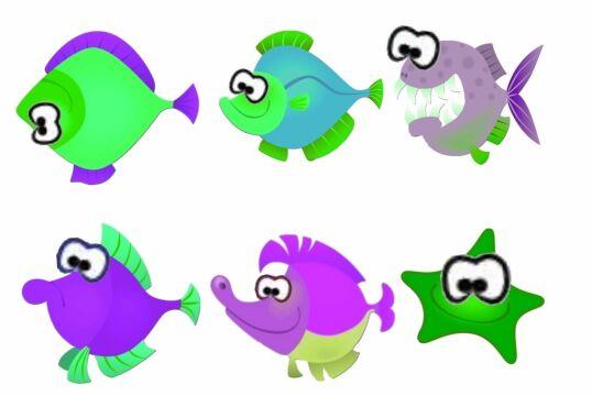 Иллюстрация мультяшные милые морские животные шесть штук. Фото Свободно для коммерческого использования, Атрибуция не требуется. Бесплатное стоковое фото для свободного скачивания