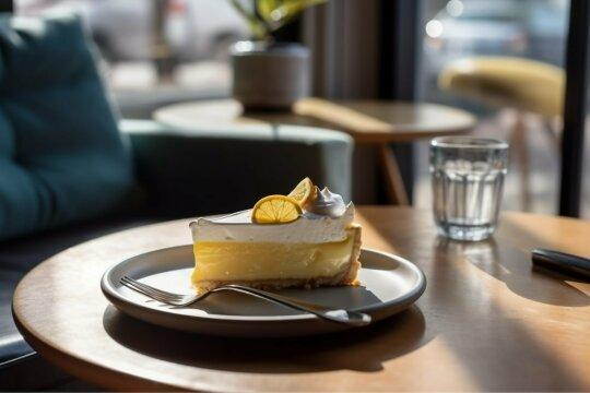 Лимонный пирог на белой тарелке. Фото Свободно для коммерческого использования, Атрибуция не требуется. Бесплатное стоковое фото для свободного скачивания