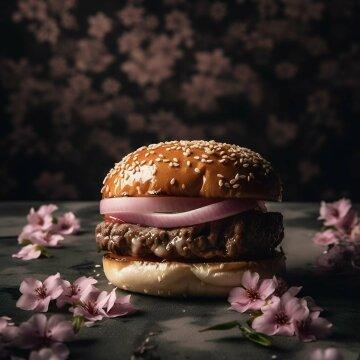 Бургер с говядиной в японском стиле сакура. Фото Свободно для коммерческого использования, Атрибуция не требуется. Бесплатное стоковое фото для свободного скачивания